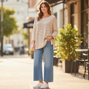 WRAP LONDON Beige Cotton‎ Chevron Stitch Button Back Oversized Sweater Top 12